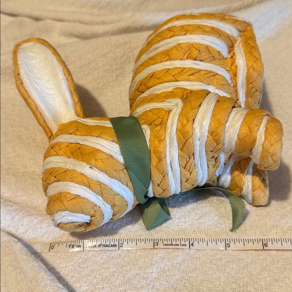 Easter Rabbit Whimsical Tan and White Bunny with Green Bow - Picture 11 of 12